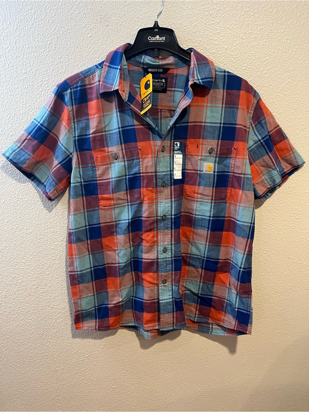 Carhartt Rugged Flex Relaxed Fit Plaid Button Up Shirt Workwear Size Large